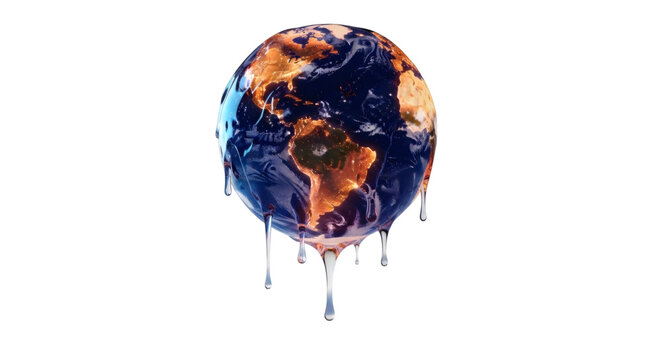 Melting earth globe with dripping paint climate change concept environmental awareness