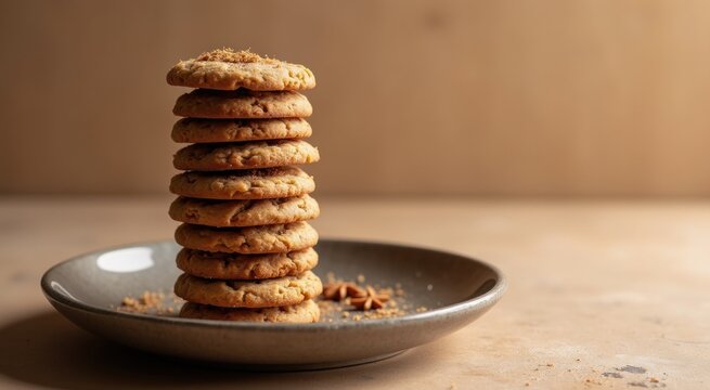 A stack of christmas spiced cookies on a plate on a table