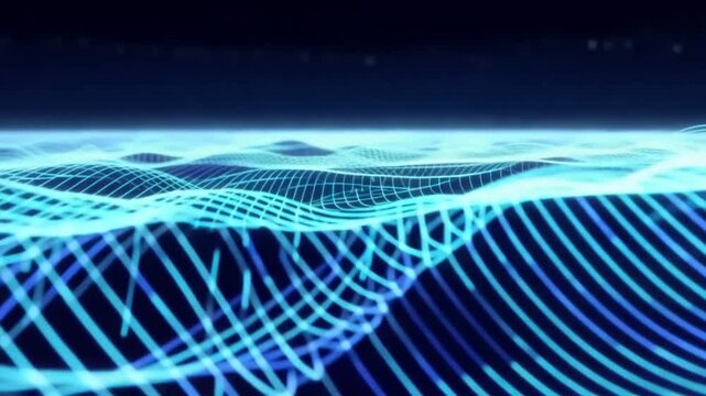 A futuristic blue digital wave pattern and light abstract art wallpaper composition video
