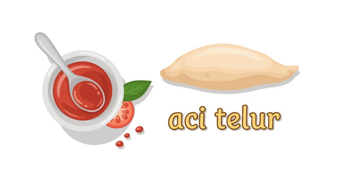Aci Telur Indonesian Street Food Illustration with Chili Sauce