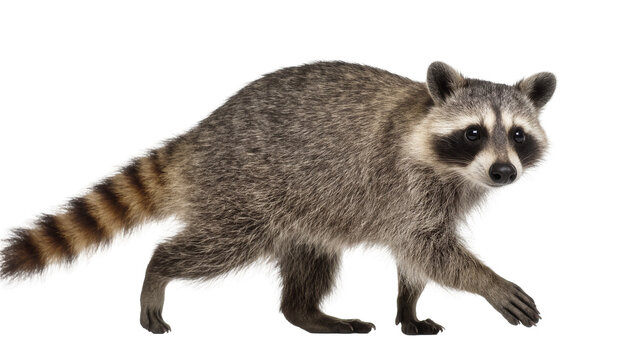 Striped Raccoon Walking on Four Legs with Black Masked Face
