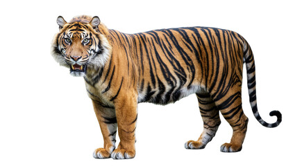 Fototapeta premium Powerful adult Bengal tiger standing with striped fur and intense gaze