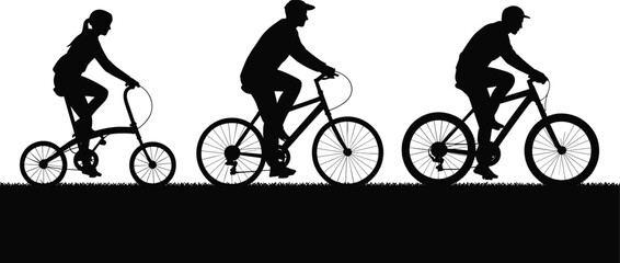 Naklejka premium BMX rider performing dynamic tricks in silhouette against a grassy incline during daytime