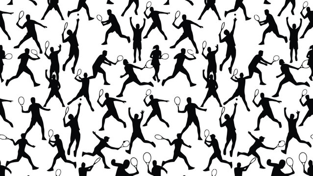 Tennis players silhouette pattern on a white background