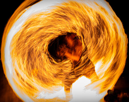 Fire Spinner Long Exposure Spiral Abstract Night Performance Mexico