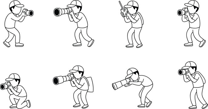 Photographer taking pictures from various dynamic low angle positions with camera