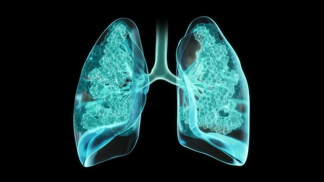 Healthy human lungs rotating in transparent anatomical view on alpha channel with visible bronchi and alveoli