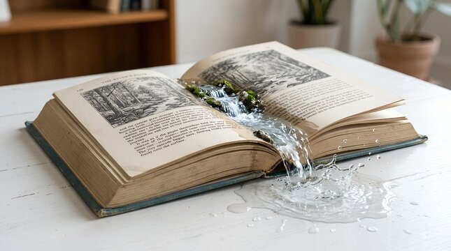 Open Book with Waterfall Flowing