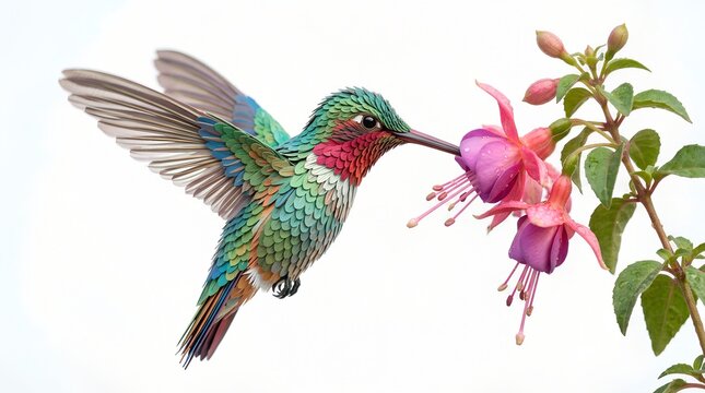 Paper Hummingbird at Real Flower