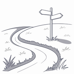 vector illustration of a winding path and diverging signpost with two arrows grayscale high quality professional detailed © sabrina1122