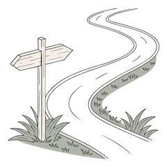 road signpost with diverging paths and grassy landscape hand drawn style vector illustration high quality professional detailed © sabrina1122