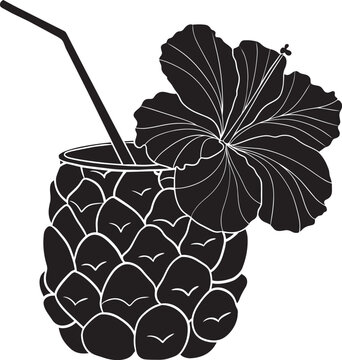 Vector pineapple drink and hibiscus flower