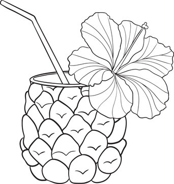 Vector pineapple drink and hibiscus flower