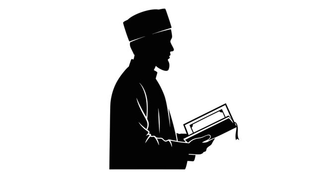 Eid Ul Adha Black silhouette man reading book, Islamic scholar icon, Muslim priest, Reading person vector vector