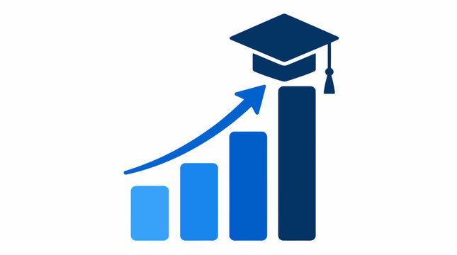 Stylized upward trending bar graph flat design icon representing financial growth and positive economic progress, suitable for business and data visualization contexts.