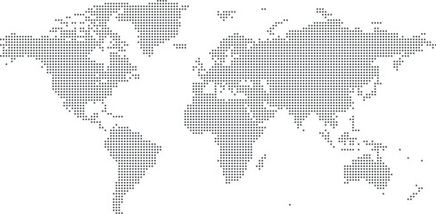 World Map Silhouette Created with Gray Dotted Pattern on White © sudais