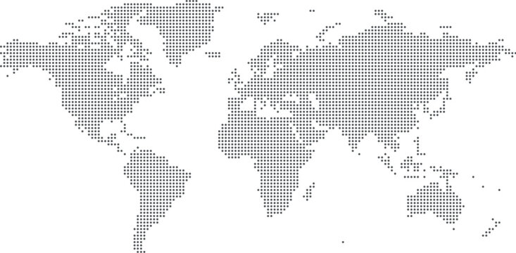 World Map Silhouette Created with Gray Dotted Pattern on White