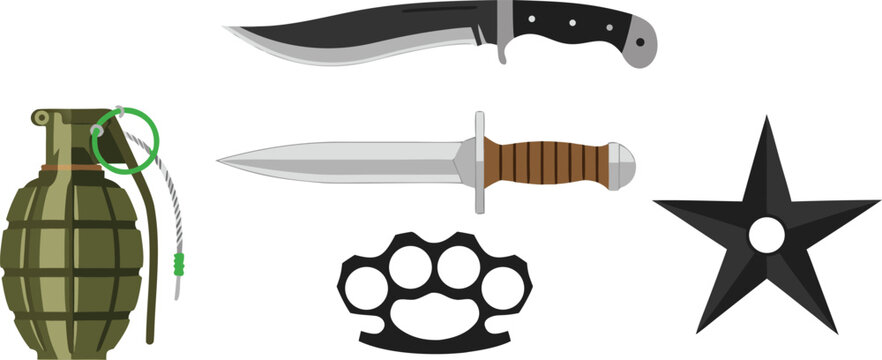 Dangerous Objects Safety Awareness Illustration with Sharp Tools and Hazard Symbols for Educational Use