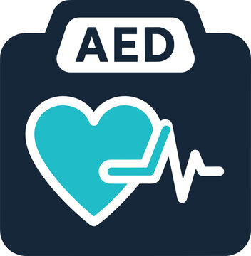 AED device icon showing a heart with an electrocardiogram, representing automated external defibrillation.