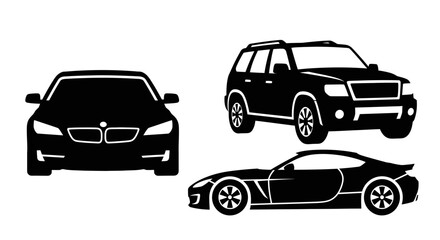 Obraz premium Collection of Black Car Silhouettes: Sedan, SUV, Sports Car