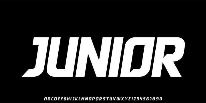 Junior Font, A Regular Futuristic bold sans serif font,italic, designed for technology ,fashion brands, logos, and modern headlines.vector illustrations 