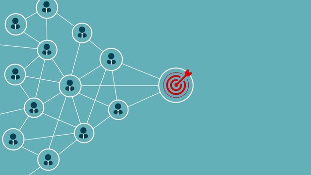 Red dartboard and red arrow connection linkage with human icon for customer focus target group and Motion graphics of business concept