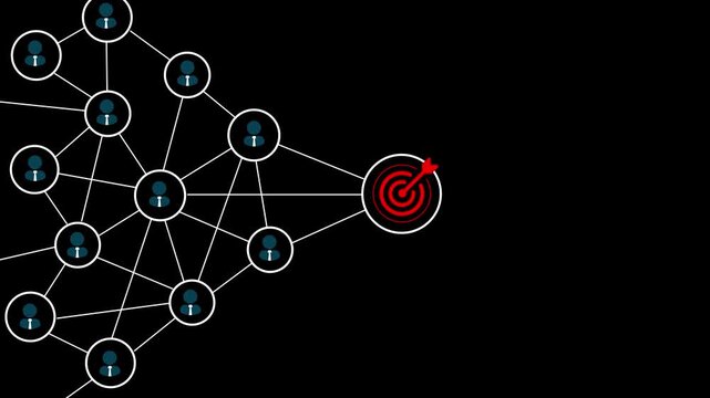Red dartboard and red arrow connection linkage with human icon for customer focus target group and Motion graphics of business concept