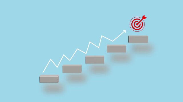Implementation of the goal plan. Starting a business. New Year. Place the last piece of the wooden cube. The steps necessary, Motion graphics of business idea