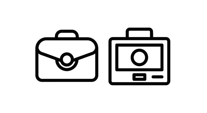 Business briefcase and camera icon set with briefcase suitcase business equipment document professional transport collection illustration minimalist