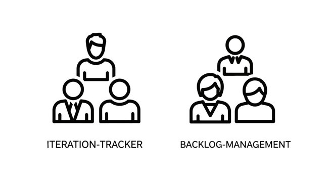 Iteration tracker and backlog management icons for agile project development and team collaboration with software development product planning