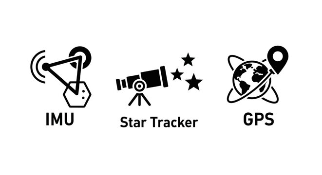Inertial Measurement Unit, Star Tracker, and GPS Icons for Navigation and Space Exploration