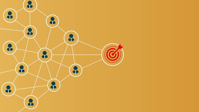 Red dartboard and red arrow connection linkage with human icon for customer focus target group and Motion graphics of business concept