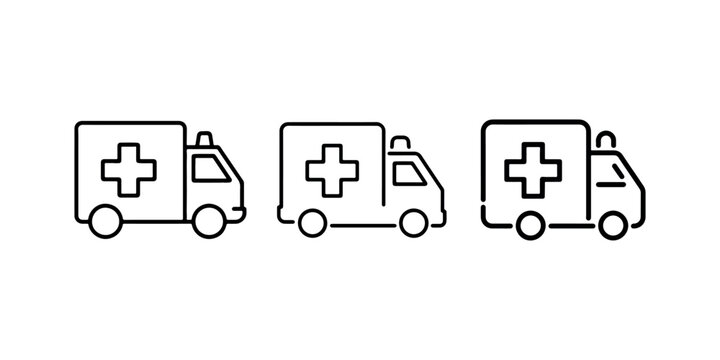 Ambulance icons set medical emergency vehicle symbols ambulance truck for healthcare and hospital transport services illustration emergency aid quick response.