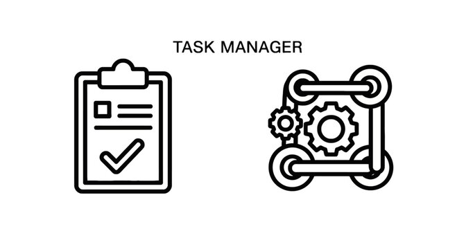 Task manager and workflow automation business process icons with workflow automation clipboard business productivity management planning technical