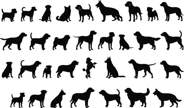 Complete Set of Dog Breed Silhouettes for Professional Graphic Design and Animal Related Projects