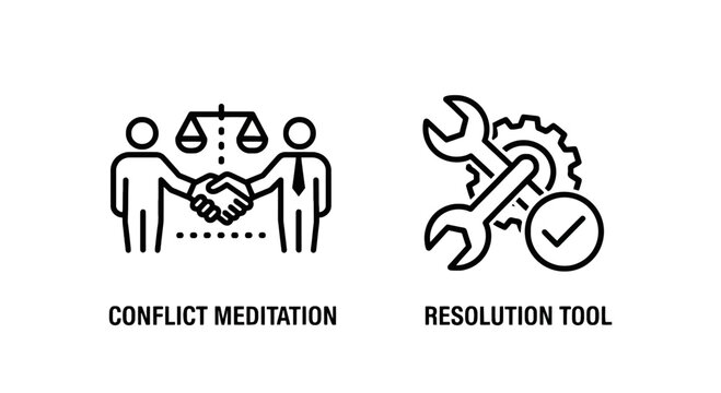 Business conflict mediation and resolution tool icon set with conflict mediation resolution business agreement cooperation negotiation partnership