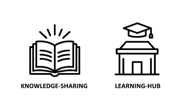 Knowledge sharing and learning hub educational icons with knowledge base learning education university graduation academic training