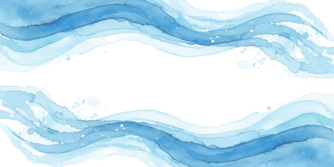Abstract blue watercolor wave border with soft paint strokes © md