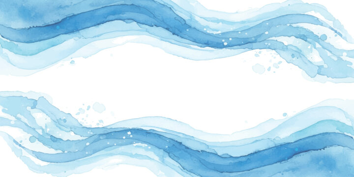 Abstract blue watercolor wave border with soft paint strokes