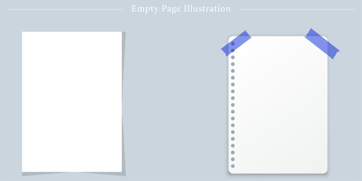 Empty Page Illustration Flat Vector Blank Paper Notepaper Washi Tape Template Set
