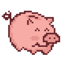 Fototapeta premium Pink piggy bank pixel art icon for savings and banking graphic
