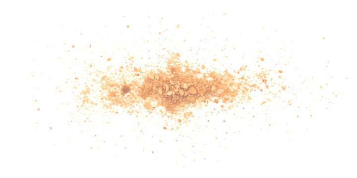 Pile of dry brown bread crumbs scattered on a flat surface