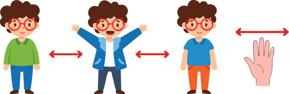 Personal Space Distance Concept Vector Illustration with Kids Showing Safe Distance, Social Awareness, and Measurement Guide for Health and Safety Education