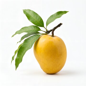 Ripe Sindhri/Chaunsa Mango with Leaves Isolated on White