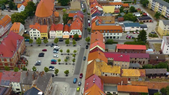 Aerial view of the city Calau in east germany on a cloudy day in summer. 