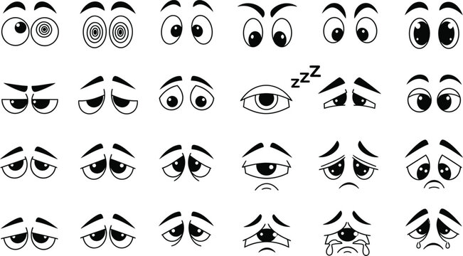 Set of expressive cartoon eyes and faces Vector