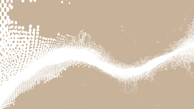 White wavy line made of small dots on beige background with halftone effect gradient