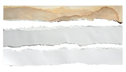 Naklejka premium Torn paper layers, aged brown top with white strips, textured and distressed