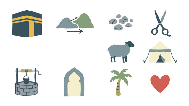 Sacred Icons of faith: A collection of symbolic illustrations representing the core tenets, and pivotal elements within the cultural practice. Embodying spirituality and devotion.