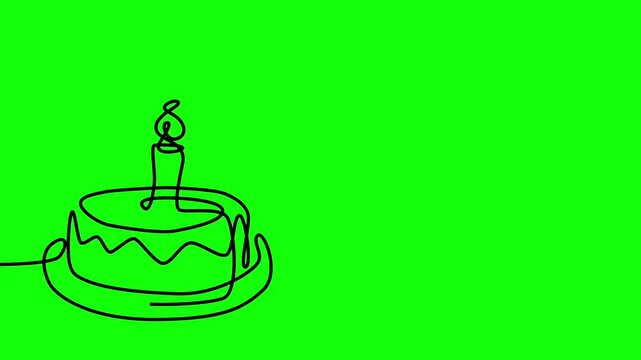 Simple line drawing of birthday cake on green screen